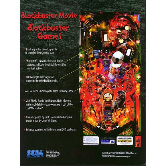 Jurassic Park The Lost World Pinball FLYER Original NOS 1997 Promo Artwork Sheet - Picture 2 of 4